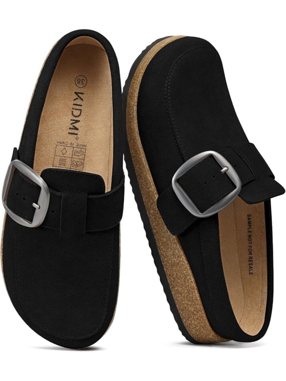 Stylish Women's Vegan Leather Slip-On Clogs with Oversized Buckle - Comfort
